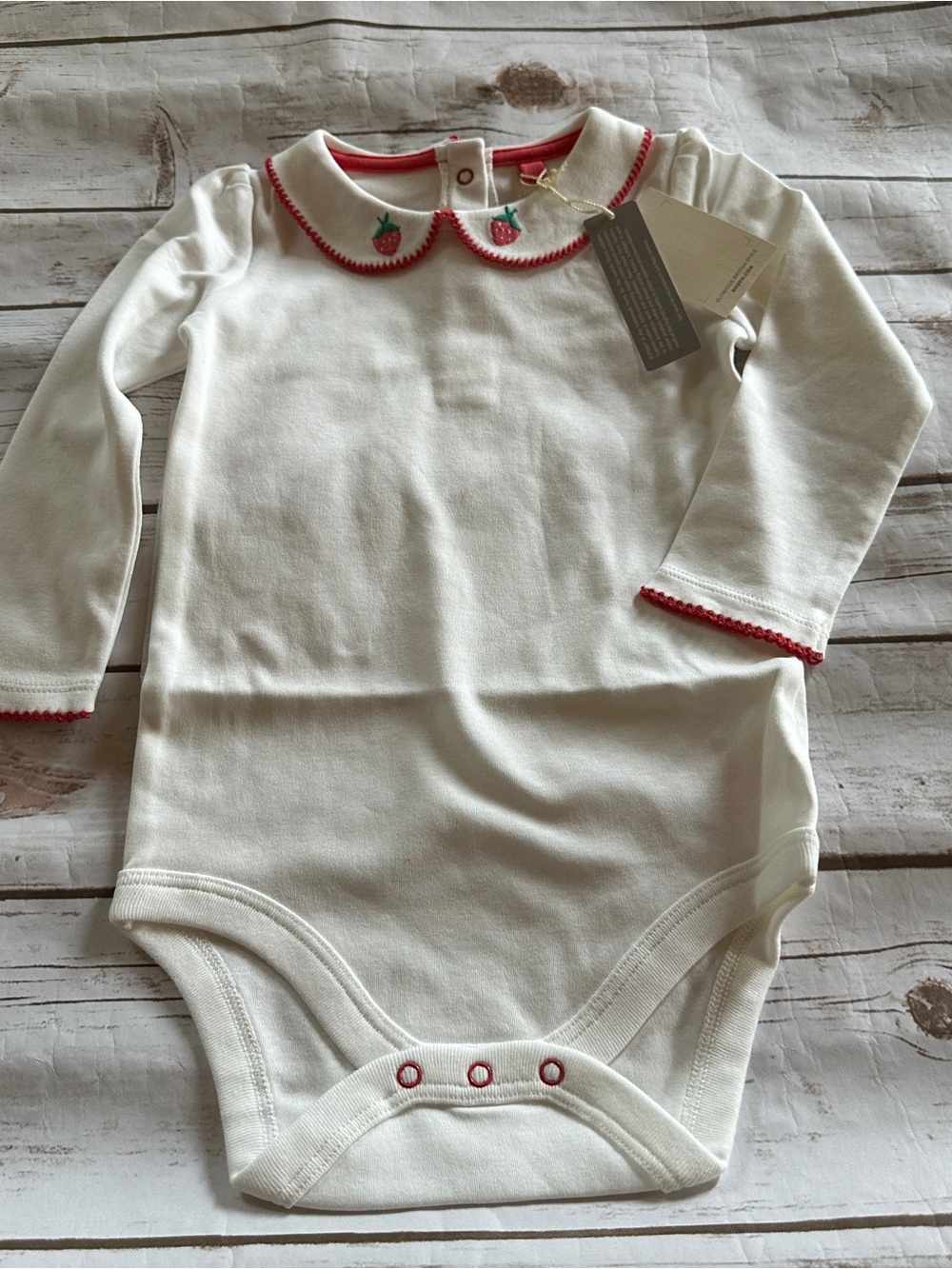 Mini Boden strawberry collared onesie nwt 18/24